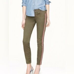 J. Crew Olive Green Cigarette Red & White Striped Side Trim